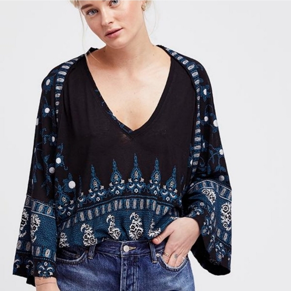 Free People Tops - Free People Medallion Print Top in Black